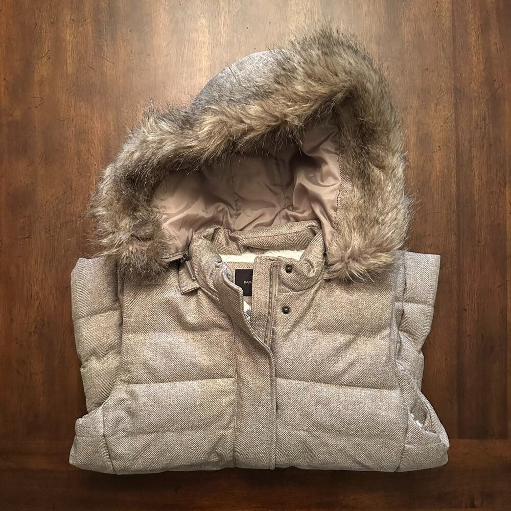 Zip-Out Hood Imitation Fur Puffer Vest - Light Brown - M